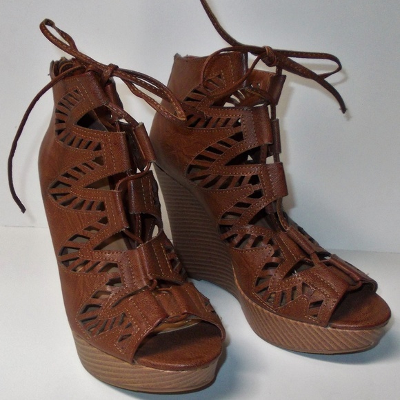 Sbicca Shoes - SBICCA Peep Toe Bootie Sandal Lace Up Wedges 8M